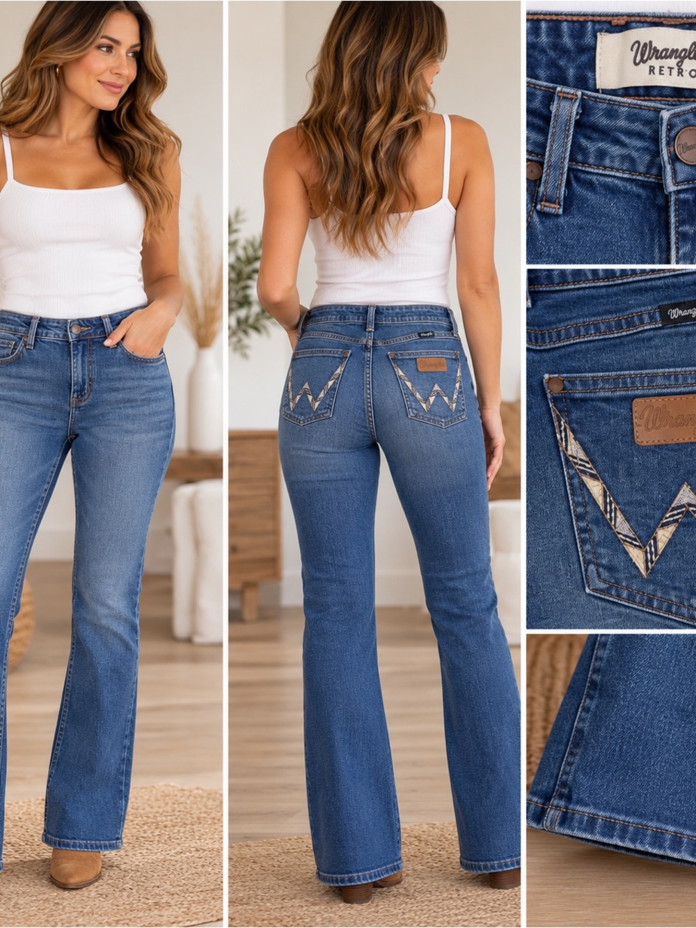 Wrangler Retro High-Rise Flare Jeans in Medium Blue size 30 wide hips